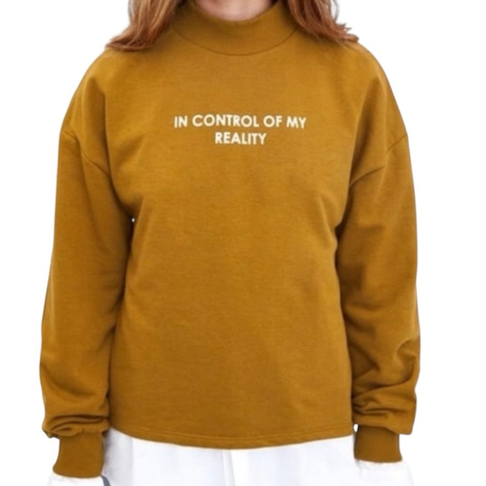 Zara Medium Dark Mustard Yellow Long Sleeve Mock Neck Pullover Shirt Sweatshirt